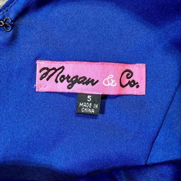 Morgan & Co. Blue Maxi Plunging V neck, Side Mesh Cutouts A-Line Size 5 - Picture 14 of 16